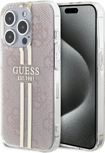 Mbështjellës Guess IML 4G Gold Stripe për iPhone 14 Pro Max, Rozë - 1
