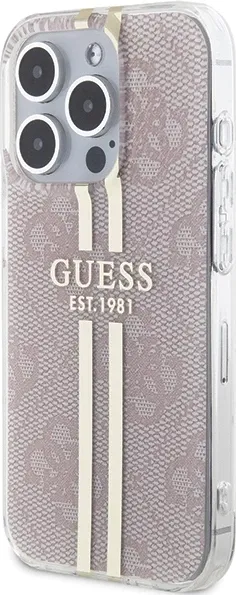 Mbështjellës Guess IML 4G Gold Stripe për iPhone 14 Pro Max, Rozë - 2