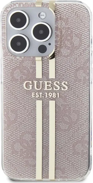 Mbështjellës Guess IML 4G Gold Stripe për iPhone 14 Pro Max, Rozë - 3
