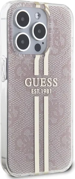 Mbështjellës Guess IML 4G Gold Stripe për iPhone 14 Pro Max, Rozë - 4