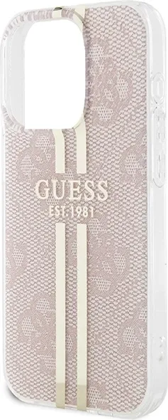 Mbështjellës Guess IML 4G Gold Stripe për iPhone 14 Pro Max, Rozë - 6