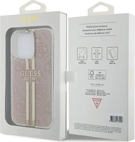 Mbështjellës Guess IML 4G Gold Stripe për iPhone 14 Pro Max, Rozë - 8