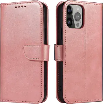 Mbështjellës Hurtel Magnet Case për iPhone 13 Pro Max, me kapak dhe mbështetëse, Rozë