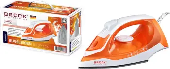 Hekur me avull Brock BSI 2012 OR 2400W, shollë qeramike, rezervuar 280 ml, portokalli/bardhë