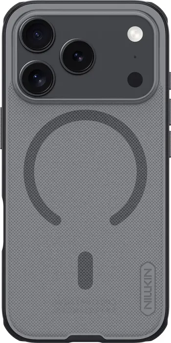 Mbështjellës Nillkin Super Frosted Shield Pro, për iPhone 17 Pro, MagSafe kompatibil, PC+TPU, e zezë transparente