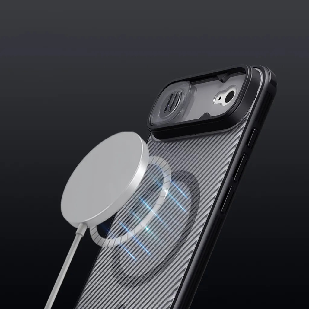 Mbështjellës Nillkin CamShield Pro për iPhone 17 Air, MagSafe, PC+TPU, gjysmë-transparent mat, e zezë transparente - 11