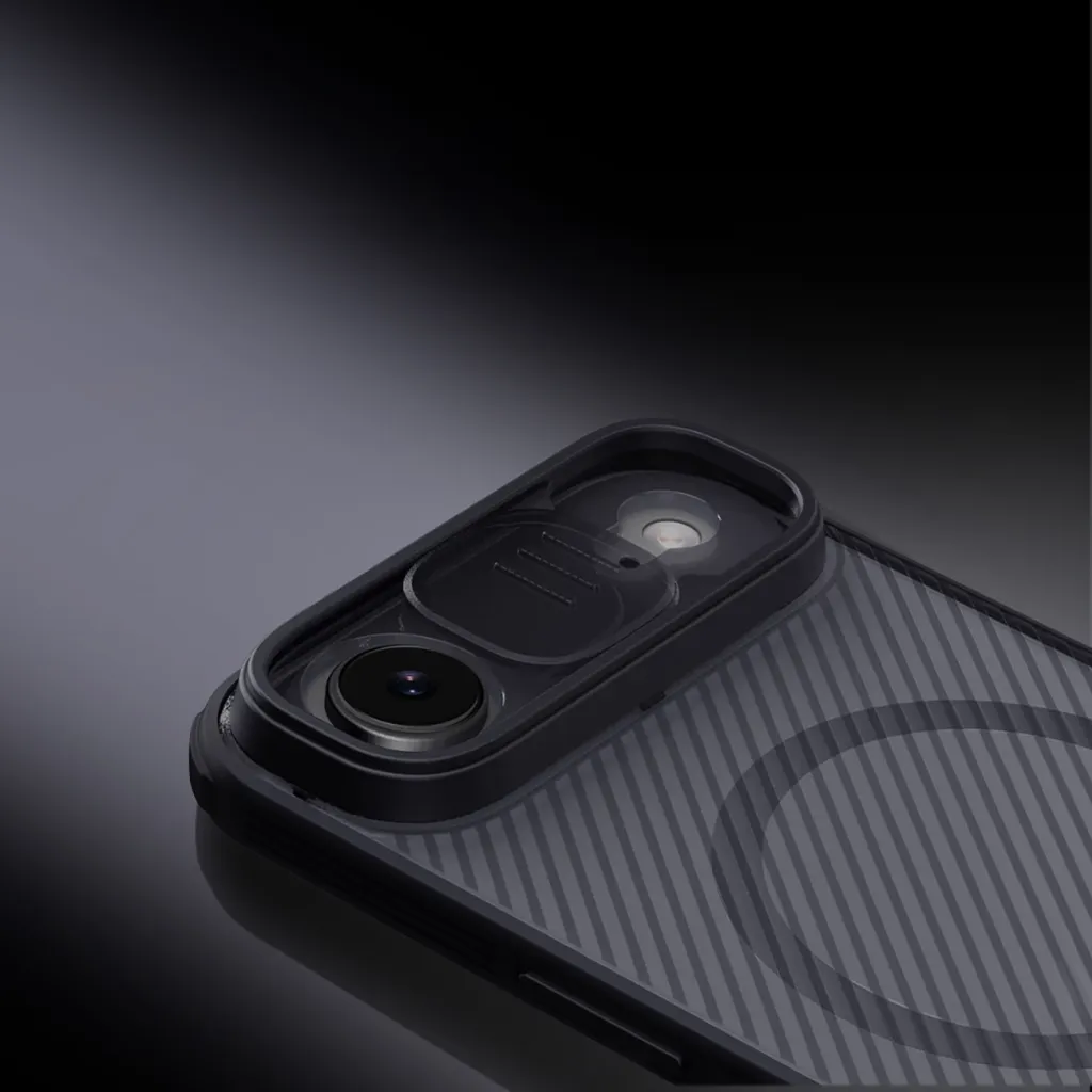 Mbështjellës Nillkin CamShield Pro për iPhone 17 Air, MagSafe, PC+TPU, gjysmë-transparent mat, e zezë transparente - 8