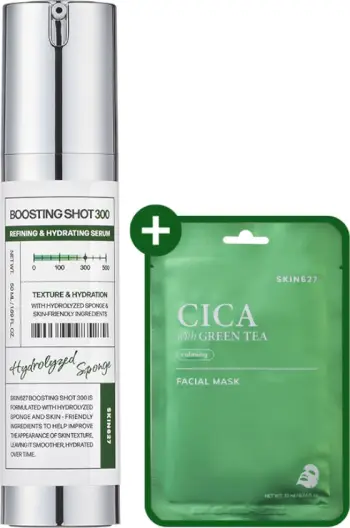 Set serum dhe maskë për fytyrë SKIN627 Boosting Shot 300 + Cica with Green Tea për femra, 50ml + 22ml