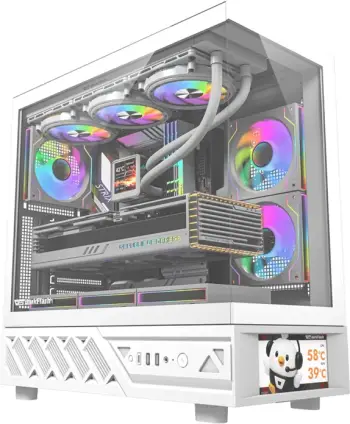 Kasë DarkFlash DS950V midi tower me ekran IPS 6\" 480×960, tempered glass, ATX/M-ATX/ITX, 6 ventilatorë 120mm, e bardhë, set 6 ventilatorë