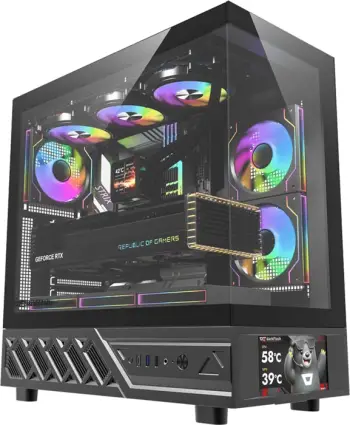 Kasë DarkFlash DS950V, midi tower, ekran IPS 6\", xham i temperum, 6 ventilatorë 120mm, e zezë, set me 6 ventilatorë
