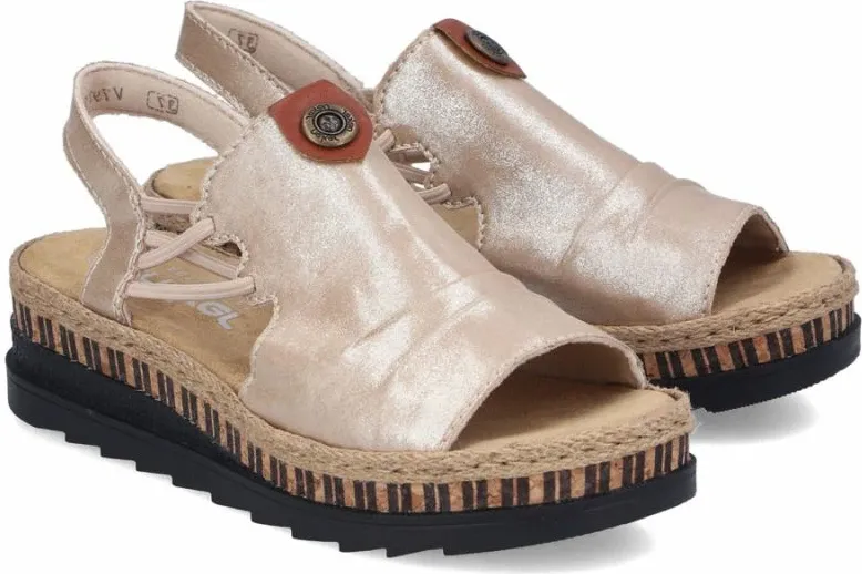 Sandale wedge për femra Rieker V7972-60, të arta - 4