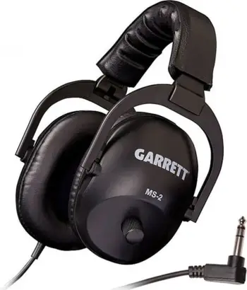 Kufje me kabllo, Garrett MS-2, spiral 3 m, stereo 6.35 mm, kontroll volumi, 8 Ω, për detektorë metalesh, e zezë