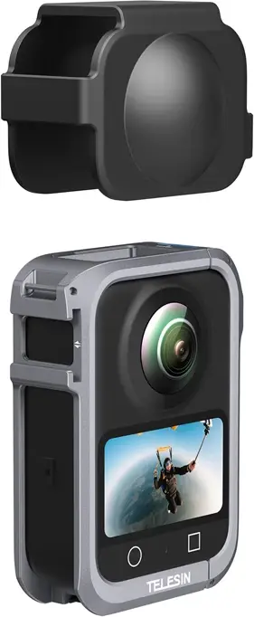 Kafaz metalik mbrojtës TELESIN Utility Frame për DJI Osmo 360, 42.6 g, 1/4\"-20 + cold shoe, gri/zi, set (kafaz + mbulesë silikoni për lente)