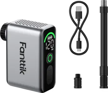 Pompë elektrike mini për biçikletë Fanttik X10 Ace Tiny 120 PSI, ekran LED, bateri 3.70 Wh, gri/zi, set me kabllo + zorrë + adapter