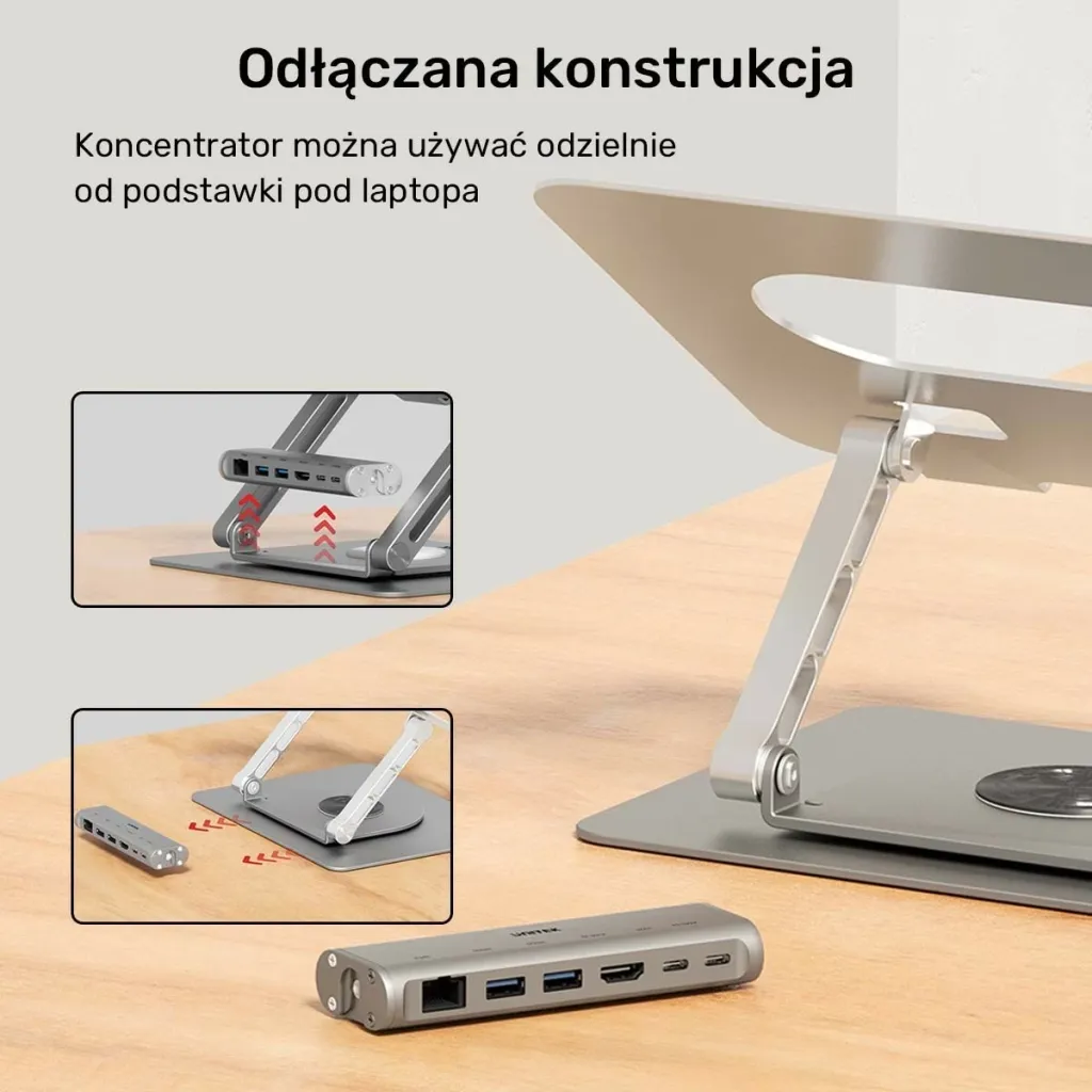 Podstavec laptop Unitek me hub USB-C HDMI 4K, gri - 12