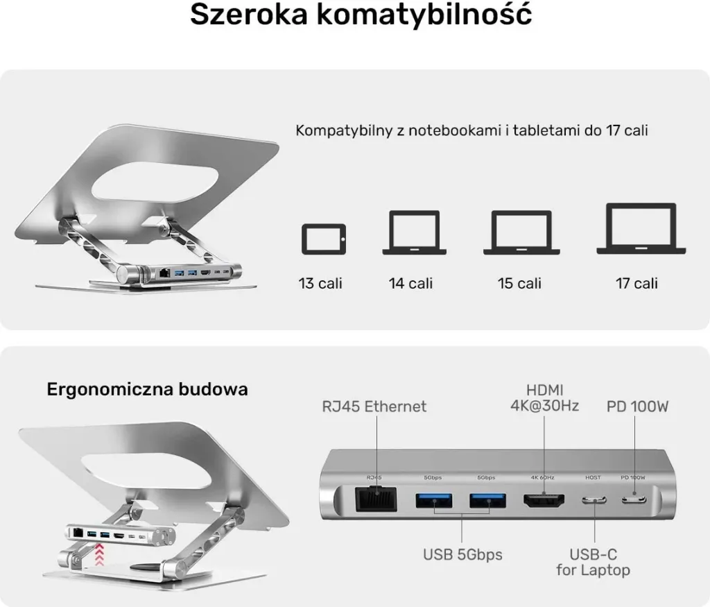 Podstavec laptop Unitek me hub USB-C HDMI 4K, gri - 13