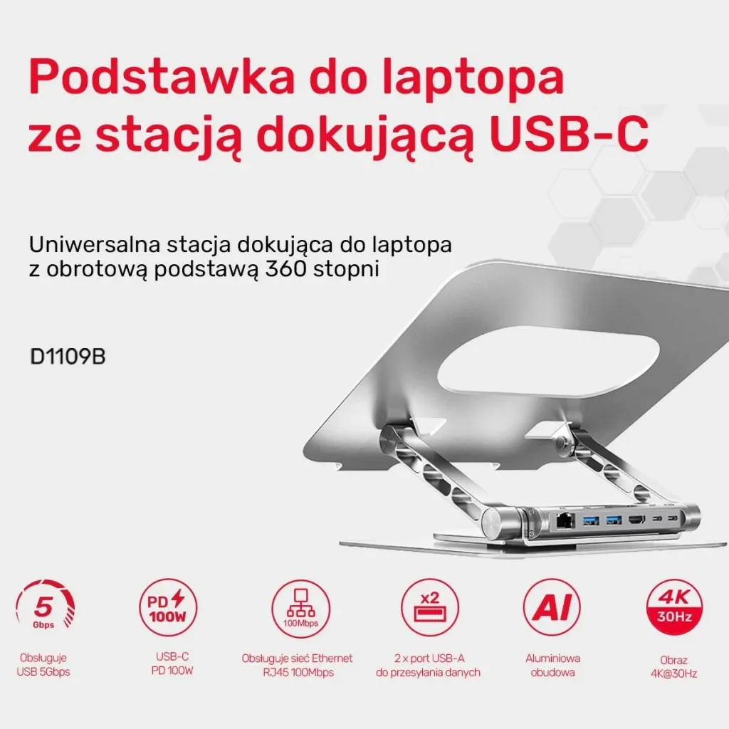 Podstavec laptop Unitek me hub USB-C HDMI 4K, gri - 4