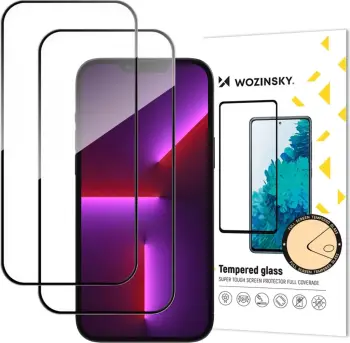 Mbështjellës xhami i temperuar Wozinsky Full Glue, set 2 copë, për iPhone 17 Pro Max, kornizë e zezë