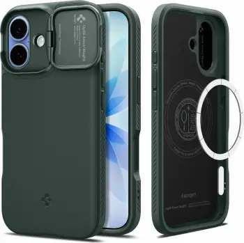 Mbështjellës Spigen Optik Armor MagSafe për iPhone 17, TPU+PC, me mbulesë rrëshqitëse për kamerë, jeshile, 1 copë