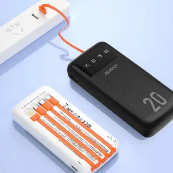 Powerbank, Dudao K6Pro+, 20000mAh, 2x USB, me kabllo të integruara USB-C/Lightning/micro USB, 10W, 2A, e bardhë