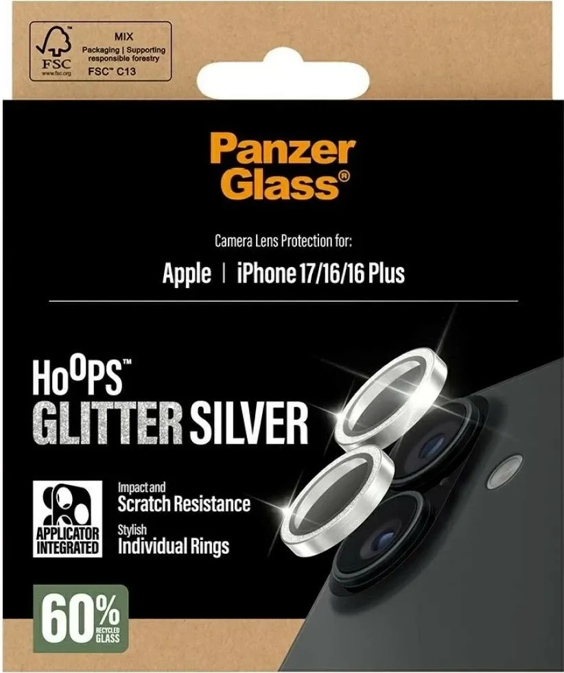Mbështjellës lente PanzerGlass Hoops Glitter për iPhone 17/16/16 Plus, argjendtë - 3