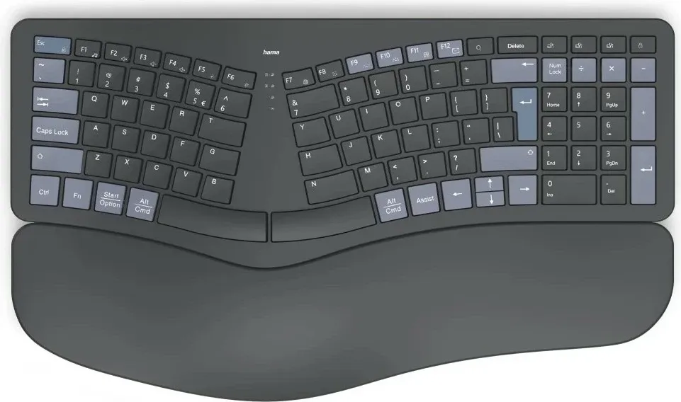 Tastierë ergonomike Hama WK-900, wireless, anglisht, e zezë - 1