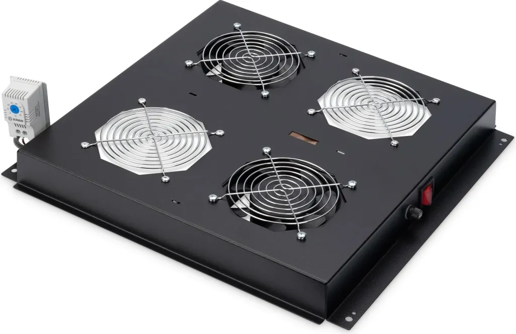 Panel ventilatorësh Digitus për kasë rrjeti 19", 2 ventilatorë, e zezë - 1