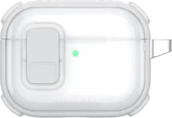 Mbështjellës AmazingThing Titan Pro Mag për AirPods Pro 3, PC/TPU, me karabinë, i tejdukshëm, i bardhë