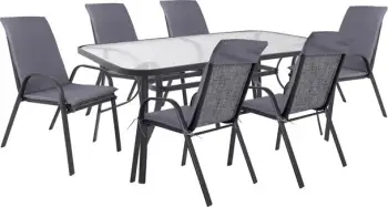Set tavoline ngrënieje 7 pjesë karrige me jastëk & tavolinë 160x90 FH10571.01 Gri