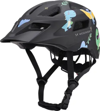Helmetë biçiklete për fëmijë MTB, Wozinsky HT-45CS, rregullim 360°, vizor i heqshëm, S (52-56 cm), e zezë