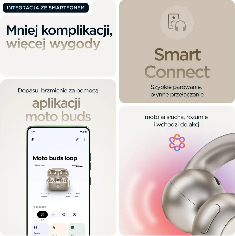 Kufje Motorola moto buds loop, wireless, Bluetooth, me kapëse për vesh, Bezhe - 12