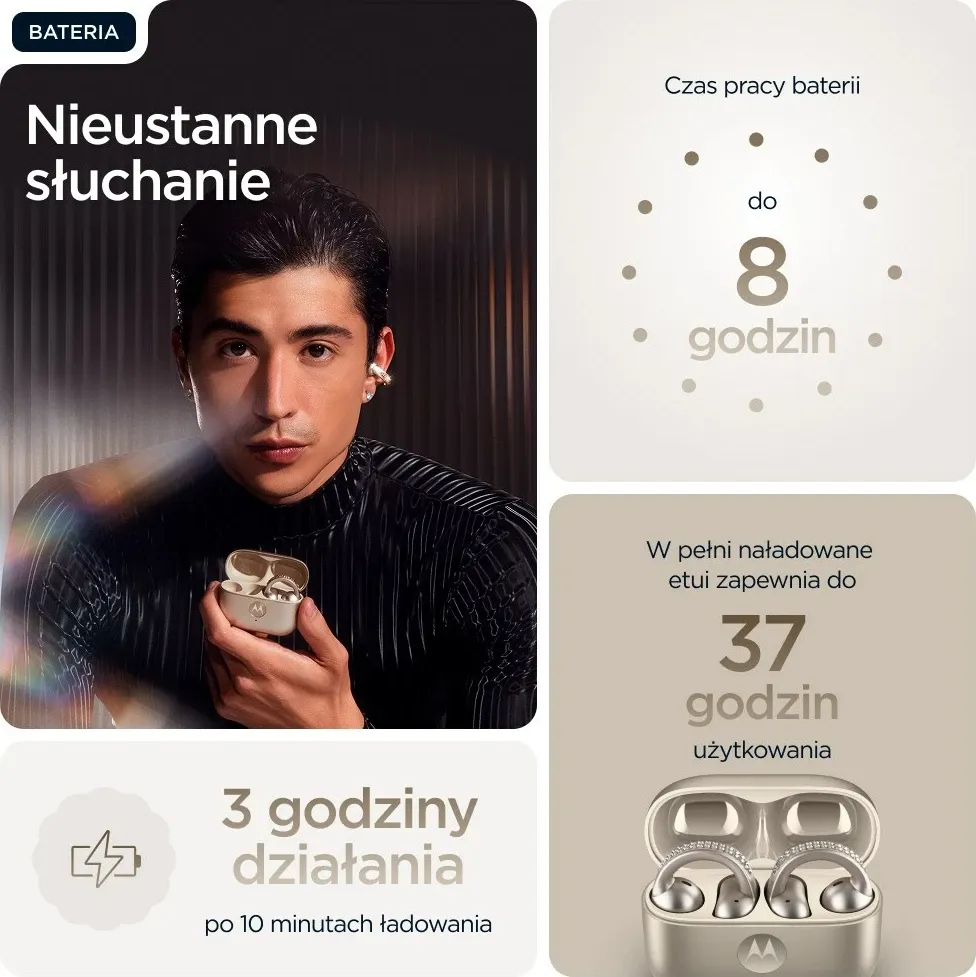 Kufje Motorola moto buds loop, wireless, Bluetooth, me kapëse për vesh, Bezhe - 16