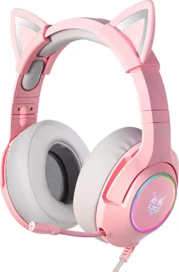 Kufje gaming ONIKUMA K9 me mikrofon, RGB, 3.5mm, Rozë, me veshë maceje