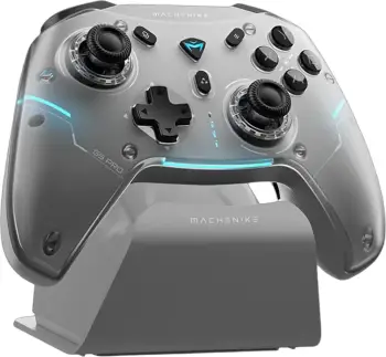 Kontroller për lojëra Machenike G5Pro Max, wireless 2.4G/Bluetooth/wired, 1000Hz, Hall Effect, RGB, me stacion karikimi, gri
