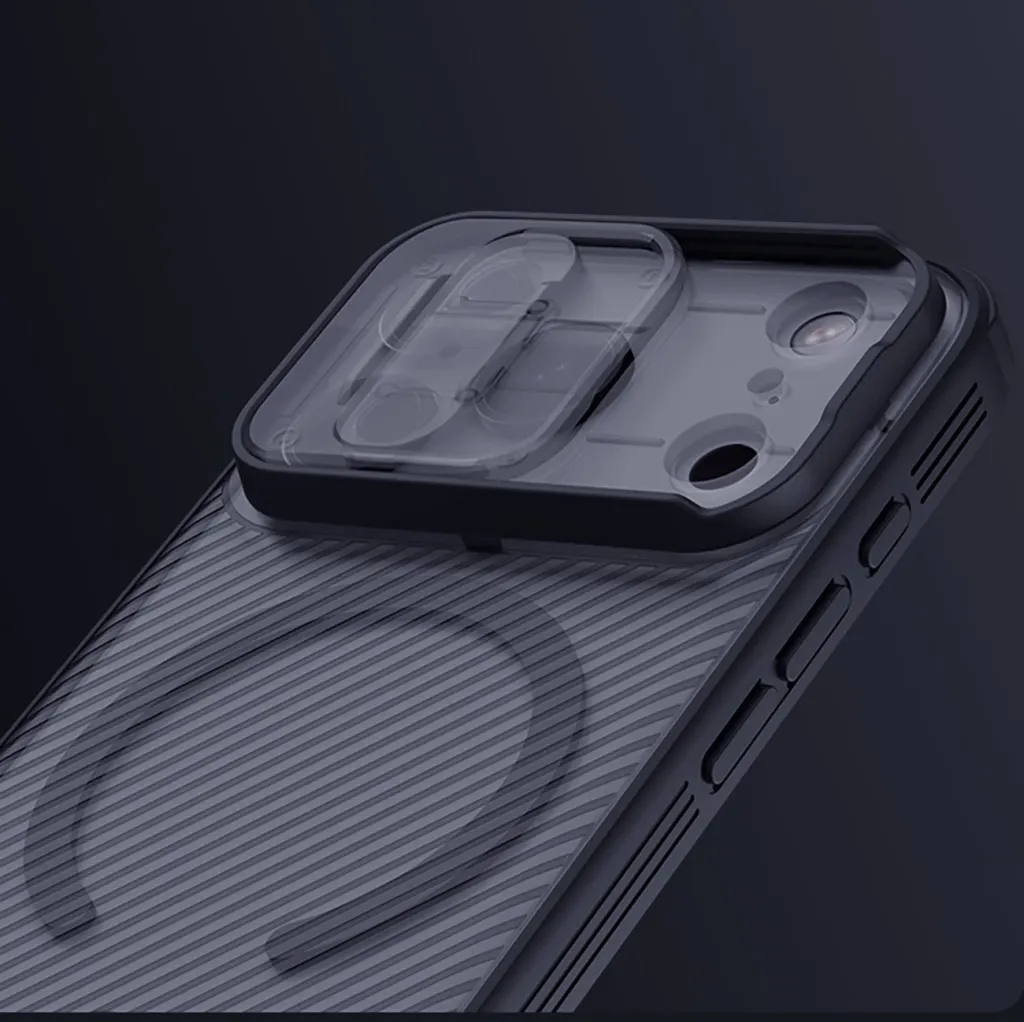 Mbështjellës Nillkin CamShield Pro MagSafe për iPhone 17 Pro Max, PC+TPU, magnet i integruar, kapak rrëshqitës i kamerës, transparent black - 12