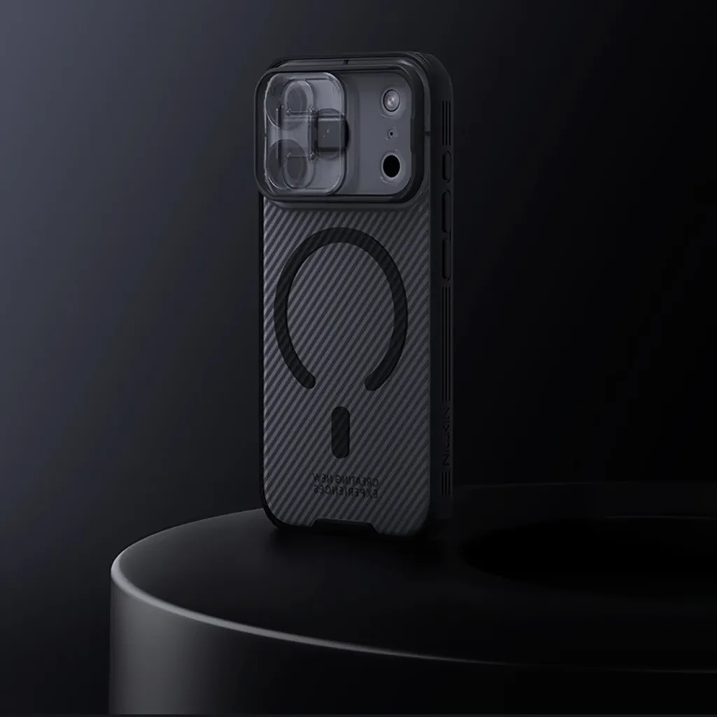 Mbështjellës Nillkin CamShield Pro MagSafe për iPhone 17 Pro Max, PC+TPU, magnet i integruar, kapak rrëshqitës i kamerës, transparent black - 4