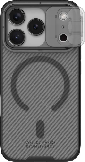 Mbështjellës Nillkin CamShield Pro MagSafe për iPhone 17 Pro Max, PC+TPU, magnet i integruar, kapak rrëshqitës i kamerës, transparent black