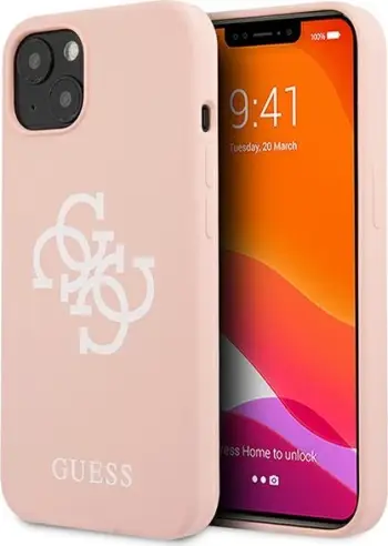 Mbështjellës silikoni Guess Silicone 4G Logo për iPhone 13/14/15, rozë, me kuti