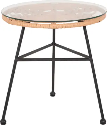 Tavolinë anësore e rrumbullakët, metal i zi, Allegra FH5459.11, bastun i thurur-bezhë, xham Φ45x46H cm