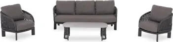 Set lounge 4 pjesësh LADRIS, alumin i zi, litar, jastëkë, CD6405.02