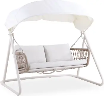 Luhatëse me tendë për jashtë, 3 vende, alumin ngjyrë fildishi, litar natyral, jastëkë bezhë, tendë e bardhë, EXCELSIOR CD6411.01, 185x134x175cm