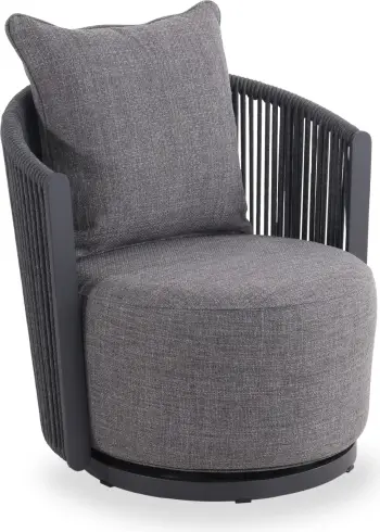 Karrige lounge rrotulluese Lorien, alumin i zi, litar, jastëkë, 76x74x72cm