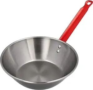 tigan i thellë për skuqje Garcima 36 cm, çelik i lustruar, thellësi 10.5 cm, me dorezë, argjendtë/dorezë e kuqe