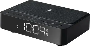 Orë alarmi me radio Aiwa CR-30BK, karikues wireless 5W, FM PLL, USB 1A, e zezë