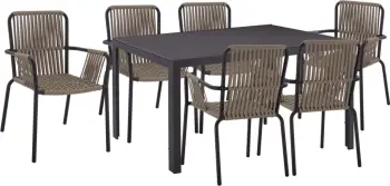 Set për darkë 7 pjesë, tavolinë gri 150x90 dhe karrige me litar FH11525.01