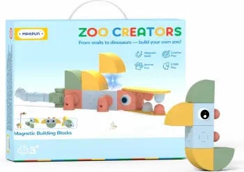 blloqe magnetike ndërtimi Magfun Zoo Creators, set 32 copë, figura kafshësh 3D, 3+ vjeç, shumëngjyrëshe