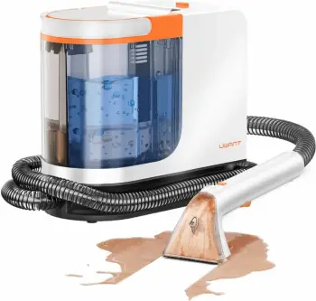 Pastrues i thellë me ujë të nxehtë për qilima dhe tapiceri Uwant B300 Pro 18000 Pa 600 W depo 1.2/1.4 L, me aksesorë + pastrues tekstili 500 ml, bardhë/portokalli