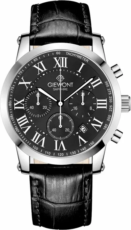 Orë dore meshkuj Giewont GW6260-A2, argjendtë e zezë, set - 1