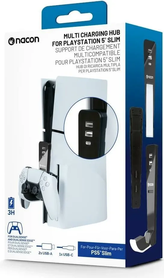 Bazë ngarkimi me hub USB për PS5, Nacon, DualSense/DualSense Edge, e bardhë/zezë - 1