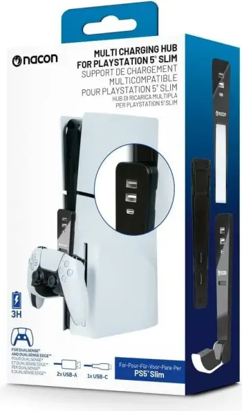 Bazë ngarkimi me hub USB për PS5, Nacon, DualSense/DualSense Edge, e bardhë/zezë
